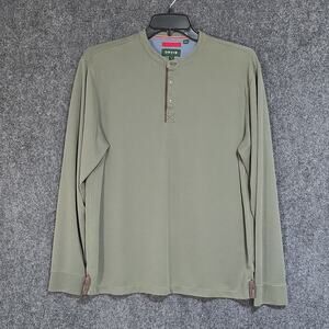 Orvis Mens L Green Solid Knit Long Sleeve Henley Button Thermal Modal Blend